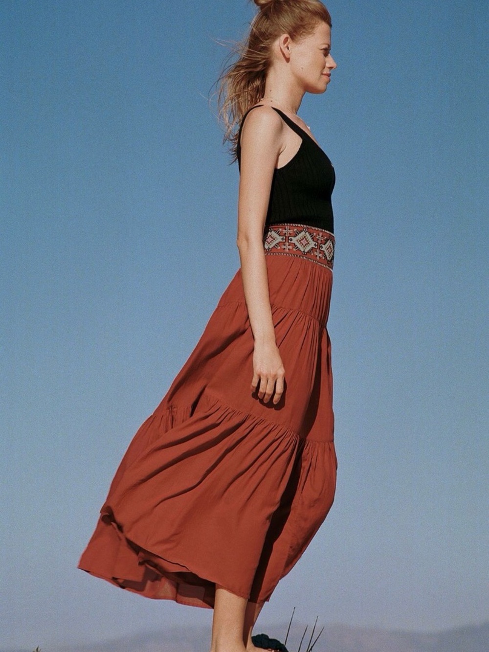 Anthropologie Tiered Maxi Skirt in Rust Orange - Picture 6 of 8